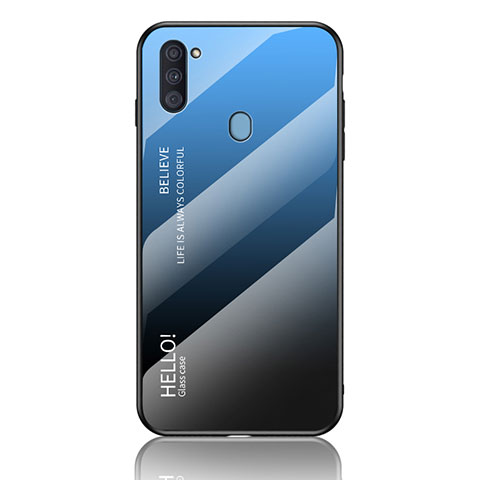 Custodia Silicone Specchio Laterale Sfumato Arcobaleno Cover LS1 per Samsung Galaxy A11 Blu