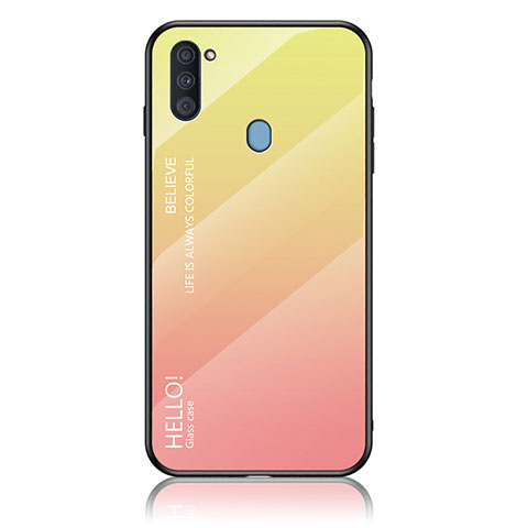 Custodia Silicone Specchio Laterale Sfumato Arcobaleno Cover LS1 per Samsung Galaxy A11 Giallo