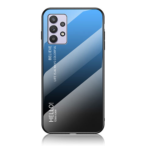 Custodia Silicone Specchio Laterale Sfumato Arcobaleno Cover LS1 per Samsung Galaxy A32 5G Blu