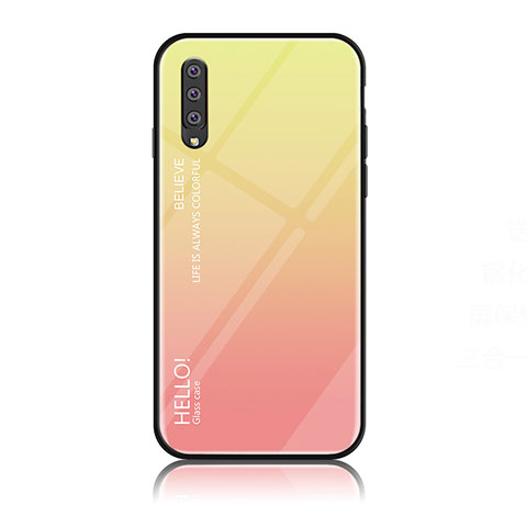 Custodia Silicone Specchio Laterale Sfumato Arcobaleno Cover LS1 per Samsung Galaxy A70 Giallo