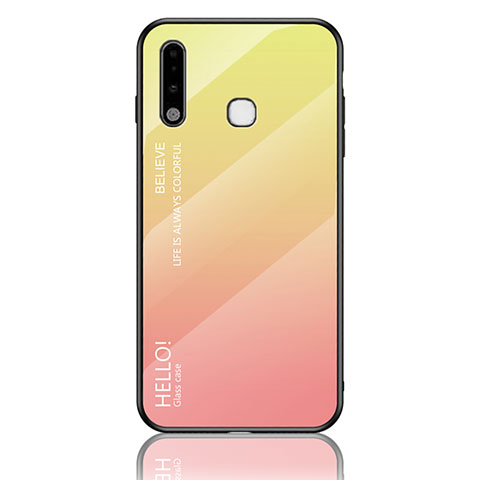 Custodia Silicone Specchio Laterale Sfumato Arcobaleno Cover LS1 per Samsung Galaxy A70E Giallo