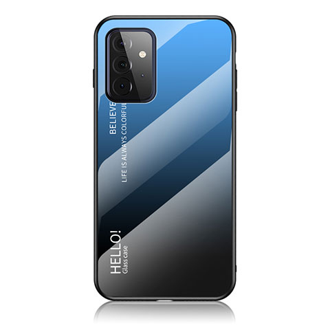 Custodia Silicone Specchio Laterale Sfumato Arcobaleno Cover LS1 per Samsung Galaxy A72 4G Blu