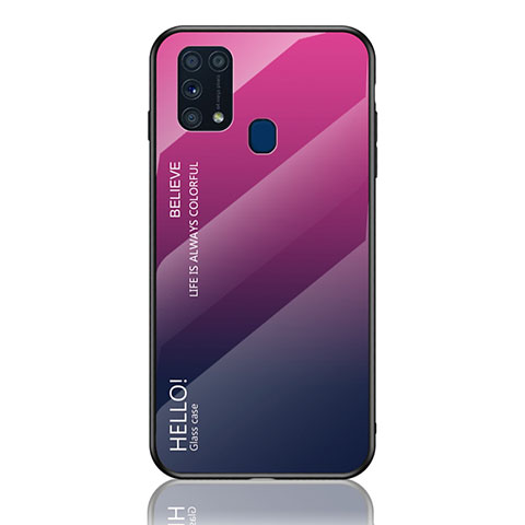 Custodia Silicone Specchio Laterale Sfumato Arcobaleno Cover LS1 per Samsung Galaxy M31 Rosa Caldo