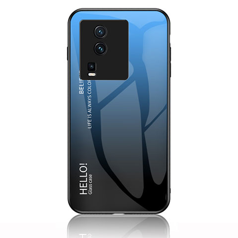 Custodia Silicone Specchio Laterale Sfumato Arcobaleno Cover LS1 per Vivo iQOO Neo7 5G Blu