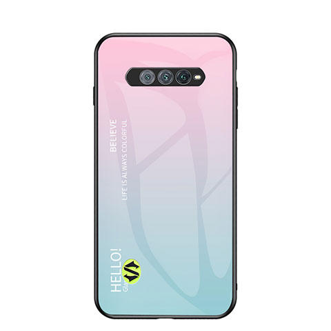 Custodia Silicone Specchio Laterale Sfumato Arcobaleno Cover LS1 per Xiaomi Black Shark 5 RS 5G Ciano