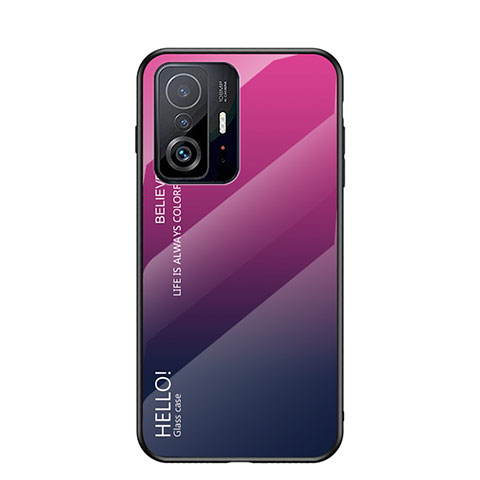 Custodia Silicone Specchio Laterale Sfumato Arcobaleno Cover LS1 per Xiaomi Mi 11T Pro 5G Rosa Caldo