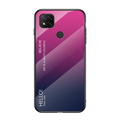 Custodia Silicone Specchio Laterale Sfumato Arcobaleno Cover LS1 per Xiaomi POCO C3 Rosa Caldo