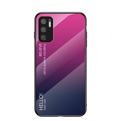 Custodia Silicone Specchio Laterale Sfumato Arcobaleno Cover LS1 per Xiaomi POCO M3 Pro 5G Rosa Caldo