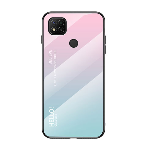 Custodia Silicone Specchio Laterale Sfumato Arcobaleno Cover LS1 per Xiaomi Redmi 9 Activ Ciano