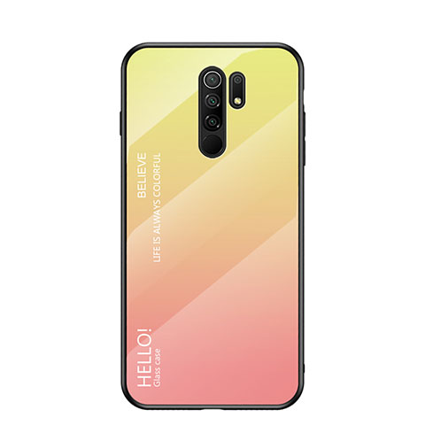 Custodia Silicone Specchio Laterale Sfumato Arcobaleno Cover LS1 per Xiaomi Redmi 9 Prime India Giallo