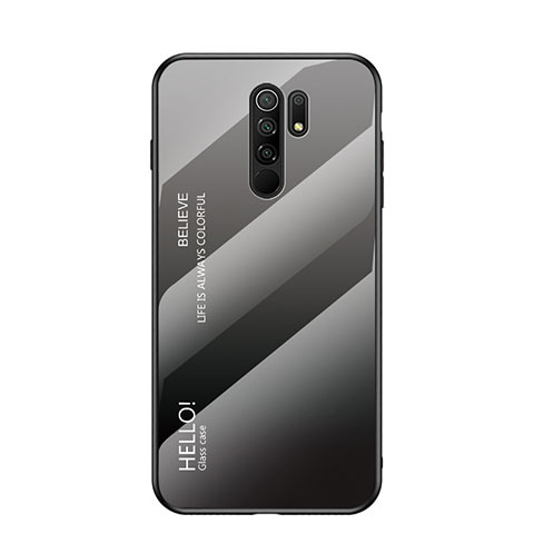 Custodia Silicone Specchio Laterale Sfumato Arcobaleno Cover LS1 per Xiaomi Redmi 9 Prime India Grigio Scuro