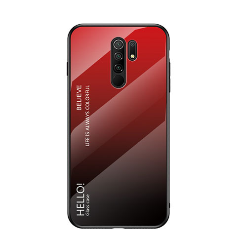 Custodia Silicone Specchio Laterale Sfumato Arcobaleno Cover LS1 per Xiaomi Redmi 9 Prime India Rosso