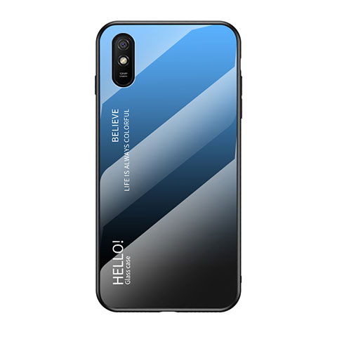 Custodia Silicone Specchio Laterale Sfumato Arcobaleno Cover LS1 per Xiaomi Redmi 9i Blu