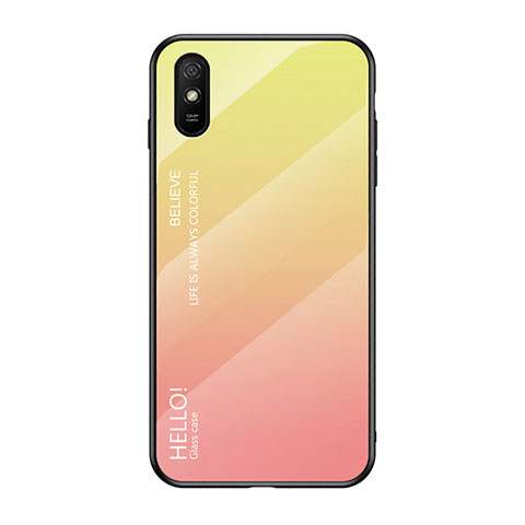 Custodia Silicone Specchio Laterale Sfumato Arcobaleno Cover LS1 per Xiaomi Redmi 9i Giallo