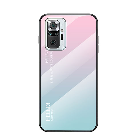 Custodia Silicone Specchio Laterale Sfumato Arcobaleno Cover LS1 per Xiaomi Redmi Note 10 Pro Max Ciano