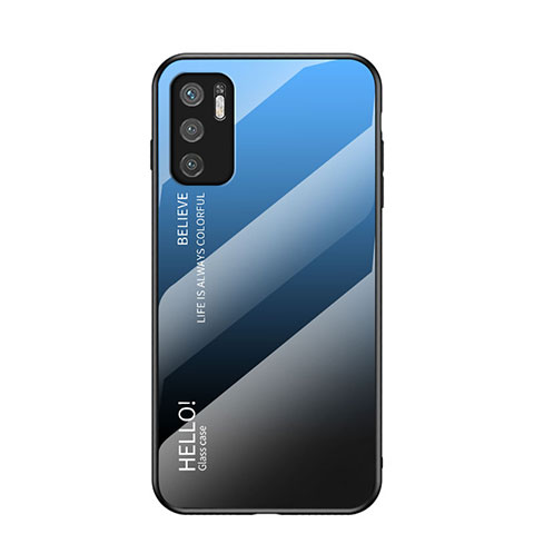 Custodia Silicone Specchio Laterale Sfumato Arcobaleno Cover LS1 per Xiaomi Redmi Note 10T 5G Blu