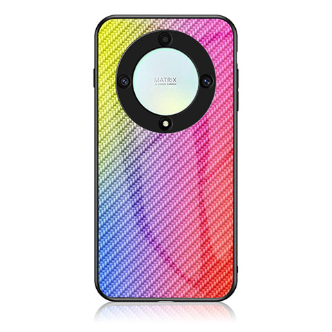 Custodia Silicone Specchio Laterale Sfumato Arcobaleno Cover LS2 per Huawei Honor X9a 5G Rosa