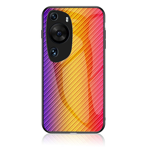 Custodia Silicone Specchio Laterale Sfumato Arcobaleno Cover LS2 per Huawei P60 Art Arancione