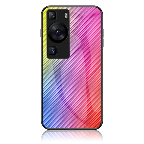 Custodia Silicone Specchio Laterale Sfumato Arcobaleno Cover LS2 per Huawei P60 Pro Rosa