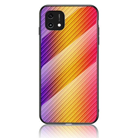 Custodia Silicone Specchio Laterale Sfumato Arcobaleno Cover LS2 per Oppo A16K Arancione