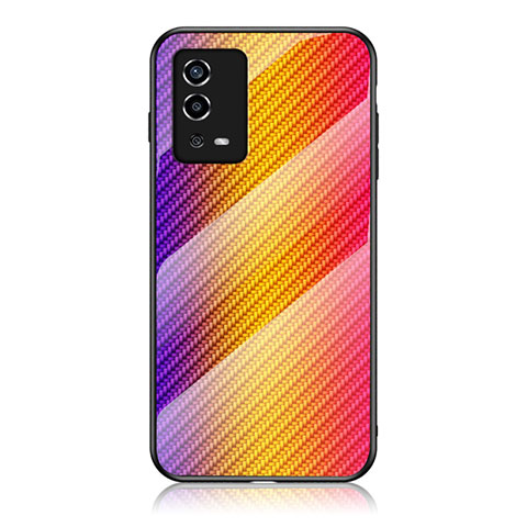 Custodia Silicone Specchio Laterale Sfumato Arcobaleno Cover LS2 per Oppo A55 4G Arancione