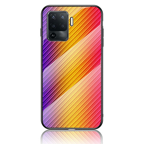 Custodia Silicone Specchio Laterale Sfumato Arcobaleno Cover LS2 per Oppo F19 Pro Arancione