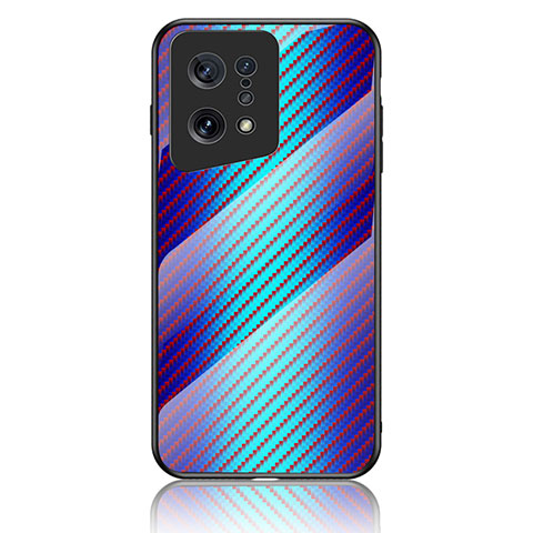 Custodia Silicone Specchio Laterale Sfumato Arcobaleno Cover LS2 per Oppo Find X5 5G Blu