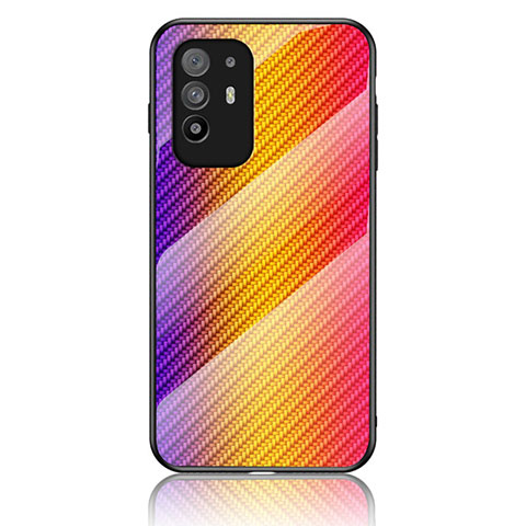 Custodia Silicone Specchio Laterale Sfumato Arcobaleno Cover LS2 per Oppo Reno5 Z 5G Arancione