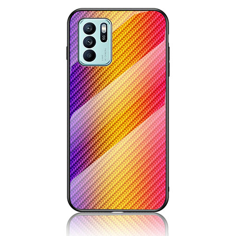 Custodia Silicone Specchio Laterale Sfumato Arcobaleno Cover LS2 per Oppo Reno6 Z 5G Arancione