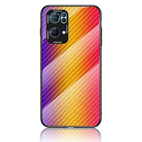 Custodia Silicone Specchio Laterale Sfumato Arcobaleno Cover LS2 per Oppo Reno7 Pro 5G Arancione