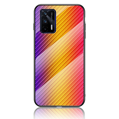 Custodia Silicone Specchio Laterale Sfumato Arcobaleno Cover LS2 per Realme Q3 Pro 5G Arancione