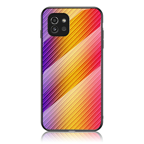 Custodia Silicone Specchio Laterale Sfumato Arcobaleno Cover LS2 per Samsung Galaxy A03 Arancione