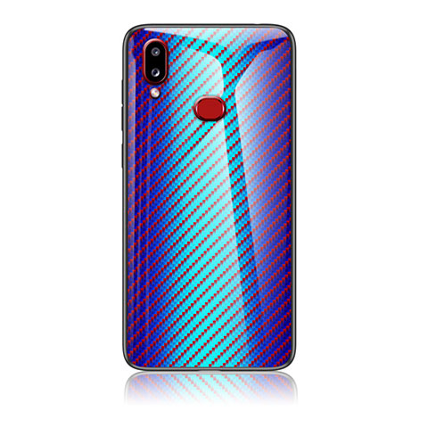 Custodia Silicone Specchio Laterale Sfumato Arcobaleno Cover LS2 per Samsung Galaxy A10s Blu