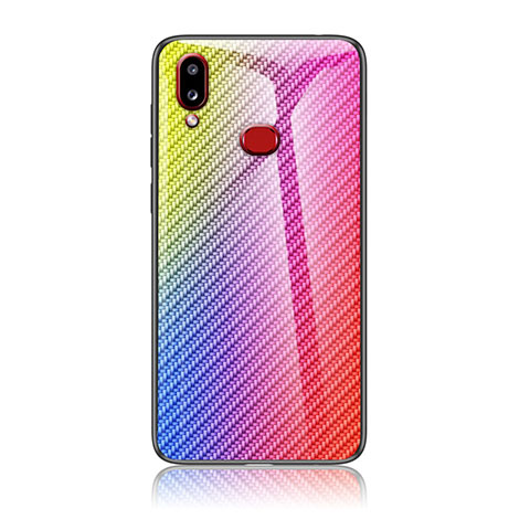 Custodia Silicone Specchio Laterale Sfumato Arcobaleno Cover LS2 per Samsung Galaxy A10s Rosa