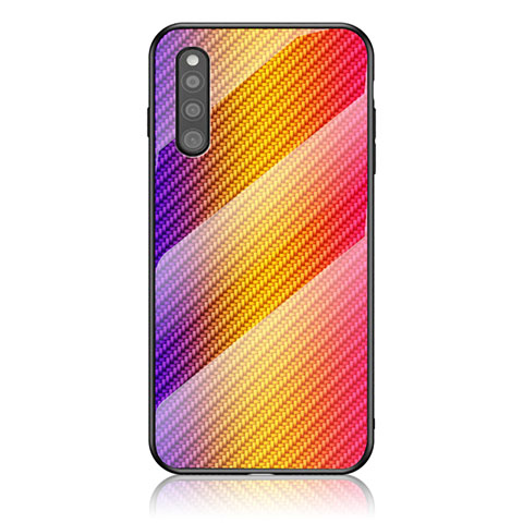 Custodia Silicone Specchio Laterale Sfumato Arcobaleno Cover LS2 per Samsung Galaxy A41 SC-41A Arancione