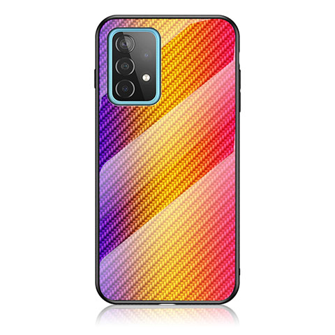 Custodia Silicone Specchio Laterale Sfumato Arcobaleno Cover LS2 per Samsung Galaxy A52 4G Arancione