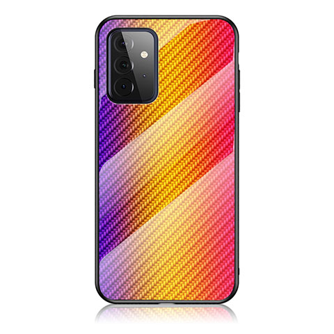 Custodia Silicone Specchio Laterale Sfumato Arcobaleno Cover LS2 per Samsung Galaxy A72 4G Arancione