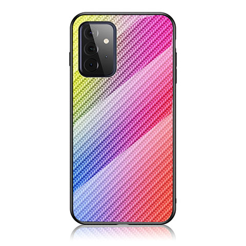 Custodia Silicone Specchio Laterale Sfumato Arcobaleno Cover LS2 per Samsung Galaxy A72 5G Rosa