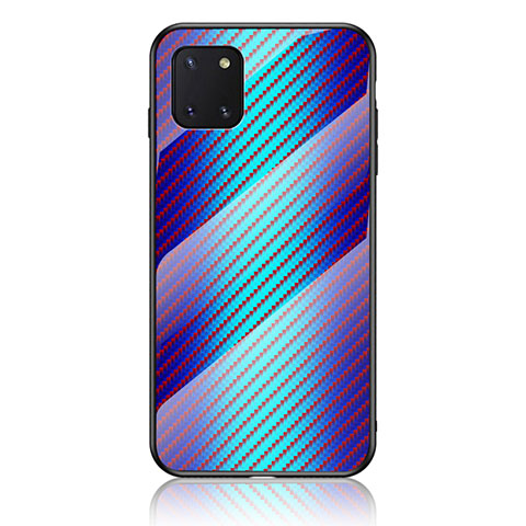 Custodia Silicone Specchio Laterale Sfumato Arcobaleno Cover LS2 per Samsung Galaxy M60s Blu