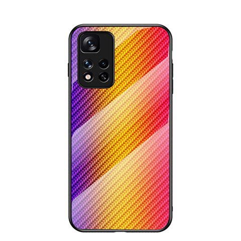 Custodia Silicone Specchio Laterale Sfumato Arcobaleno Cover LS2 per Xiaomi Mi 11i 5G (2022) Arancione