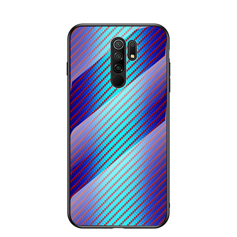 Custodia Silicone Specchio Laterale Sfumato Arcobaleno Cover LS2 per Xiaomi Redmi 9 Prime India Blu