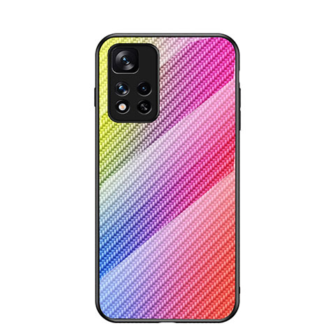 Custodia Silicone Specchio Laterale Sfumato Arcobaleno Cover LS2 per Xiaomi Redmi Note 11 Pro+ Plus 5G Rosa