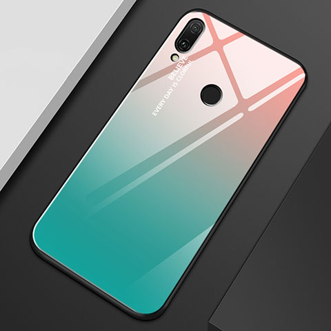 Custodia Silicone Specchio Laterale Sfumato Arcobaleno Cover M01 per Huawei Y9 (2019) Cielo Blu