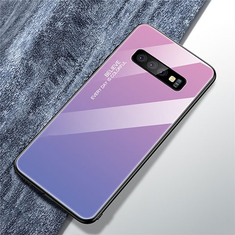 Custodia Silicone Specchio Laterale Sfumato Arcobaleno Cover M01 per Samsung Galaxy S10 Viola