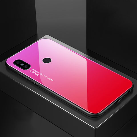 Custodia Silicone Specchio Laterale Sfumato Arcobaleno Cover M01 per Xiaomi Mi A2 Rosa Caldo