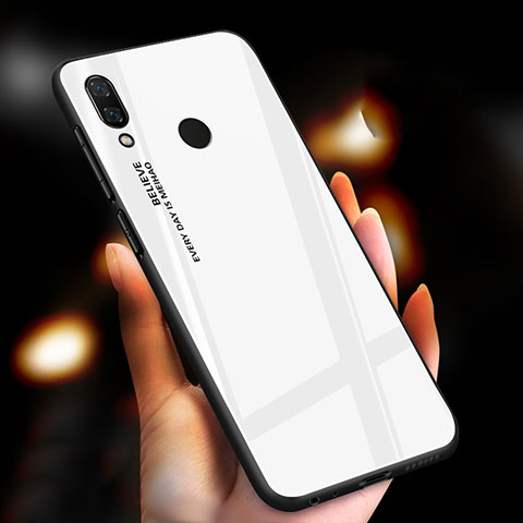 Custodia Silicone Specchio Laterale Sfumato Arcobaleno Cover M01 per Xiaomi Redmi Note 7 Pro Bianco