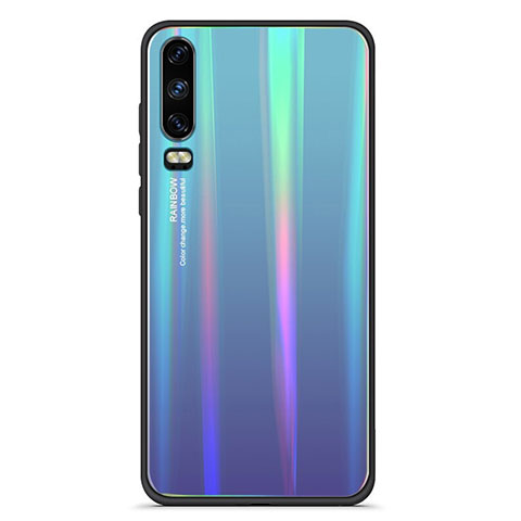 Custodia Silicone Specchio Laterale Sfumato Arcobaleno Cover M02 per Huawei P30 Blu