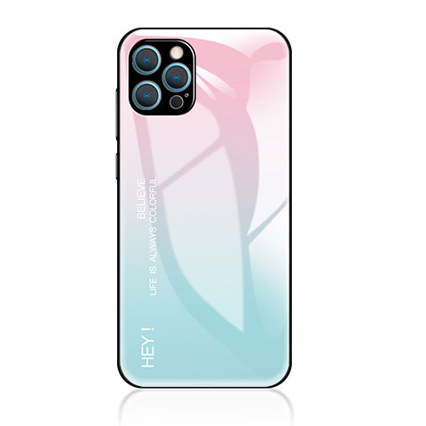 Custodia Silicone Specchio Laterale Sfumato Arcobaleno Cover per Apple iPhone 13 Pro Max Ciano