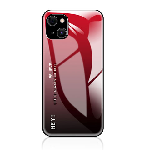 Custodia Silicone Specchio Laterale Sfumato Arcobaleno Cover per Apple iPhone 15 Rosso