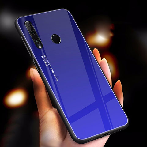 Custodia Silicone Specchio Laterale Sfumato Arcobaleno Cover per Huawei Honor 20i Blu